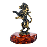 Бронзовая статуэтка с янтарем "Лев на задних лапах"