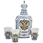 0070419/НБ Гжель Штоф "Орел"+ 3рюмки в золоте в П/У