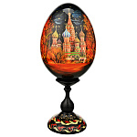 Деревянное пасхальное яйцо на подставке "Храм Василия Блаженного. Спасская башня"