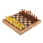 300447 Кар.береза шахматная доска дорожная  + янтарные фигуры (мини) 25*13*5 см