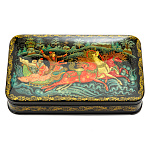 0044909/17*10см  Лаковая миниатюра Палех ШКАТУЛКА "Тройка" Кожемякина