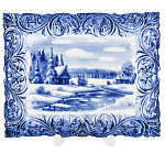  Гжель ТАРЕЛКА декоративная ЗИМА В ДЕРЕВНЕ , 17*14 см