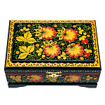 66910/14*9 Хохлома Шкатулка "ЗОЛОТЫЕ ЦВЕТЫ" черный фон Р3