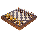 300293-Шахматный Ларец 2в1 шашки+шахматыс Янтарными фигурами 37*37 см( засыпка)