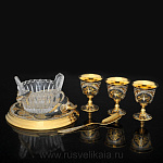 0021528/МЗ/328 Златоуст Икорница "Белуга" с ложкой+3 стопки (черн.серебра) в П/У (628/198)