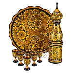 4307/ Хохолома Питейный Набор водочный СО ШТОФОМ (РЮМКИ НА ПОДНОСЕ)