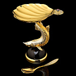 0054488/598-2 Златоуст Икорница "Белуга" (подставка обсидиан) в П/У 