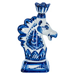 202796 Гжель ПОДСВЕЧНИК КОНЬ, в коб, 10*17,5 см