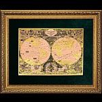 0036766 Златоуст Панно КАРТА МИРА в раме, МЕДНЕНИЕ,позолота, в П/У