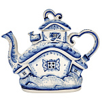 0018831 Гжель Чайник "Мороз ДОМИК" 19*24см Авт. Исаев С.В.