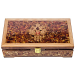 Шкатулка деревянная с янтарем "Герб РФ"