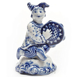 10466 Гжель Скульптура "Скоморох с бубном" 10*6см Авт.Черновы Л.и В 