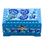 0069966/12*8см-ЗИМА  Хохлома Шкатулка ЗИМА/ЦВЕТЫ голуб Н0003