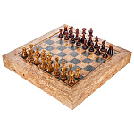 300443-Шахматы С Карельской Березы с Янтарными Фигурами 45*45 см