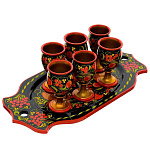 0028720  Хохлома НАБОР коньячный на квадратном подносе