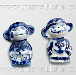 /зол Гжель МАГНИТ  "ОБЕЗЬЯНКА" в ассортименте в золоте