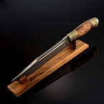 0052637 Оружие сувенирное Нож "Зодиак" дамаск ,рук-дерево,подставка, ножны кожа