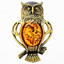 Брошь с янтарем "Сова мудрая". Коньячный, фотография 2. Интернет-магазин ЛАВКА ПОДАРКОВ
