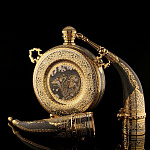 0015664 Златоуст НАБОР подарочный  фляга +2 рога -рюмки, позолота в П/У