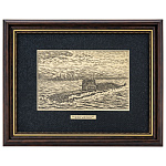 Офорт черно-белый "Военно-морской флот России" Субмарина. 25x32 см