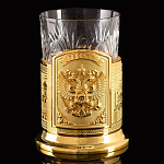 0058955 Златоуст НАБОР: ПОДСТАКАННИК "ГЕРБ/МОСКВА"+ложка,  позолота, в П/У