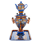 -НР 3пр. "ЛАНДЫШ":Самовар электр, поднос и чайник (фон голубой)