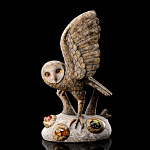 0052816 СУПЕР-ЦЕНА! Нат.камень Скульптура Авторская "СОВА"желтый кальцит, янтарь сундук