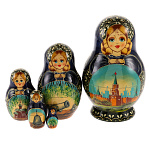 0074641 -5м12см Матрешка "МОСКВА. КРАСНАЯ ПЛОЩАДЬ"син платок