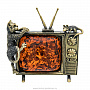 Статуэтка с янтарем "Кот и мышка на телевизоре", фотография 1. Интернет-магазин ЛАВКА ПОДАРКОВ