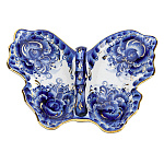  Гжель Менажница "БАБОЧКА" в золоте