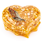 0059624-НП/горошек  Изделия из янтаря ШКАТУЛКА "СЕРДЦЕ" 17*13*8см