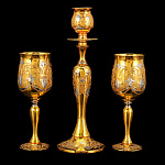 0069301 Златоуст НАБОР ПОДСВЕЧНИК+ 2 ФУЖЕРА позолота, в П/У