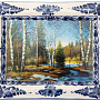 Плакетка настенная "Пейзаж в рамке №23". Гжель, фотография 1. Интернет-магазин ЛАВКА ПОДАРКОВ