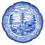 Тарелка декоративная с росписью "Лето в деревне". Гжель