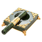 12153/8011/1202 Златоуст НАБОР КУРИТЕЛЬНЫЙ Нефрит (пепельница + тубус)