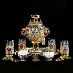 /БА Златоуст Чайный набор "Гостеприимный" 4пр.: ПОДНОС,СЛИВОЧНИК,САХАРНИЦА,МЕДОВНИЦА родонит