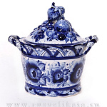 09155 Гжель Сахарница "Ягоды" 14*18см Авт.Черновы Л.и В