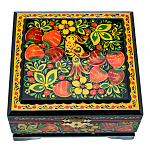 00205772/12*11,5см Хохлома Шкатулка Хохлома "ПТИЦА.КЛУБНИКА" 12*11,5см Р18