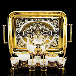 0036764 Златоуст Набор Кофейный "Царский" Агат на 4 персоны 7 предм. БЛЮДО