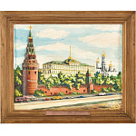 0050991/29*36см Нат.дерево Панно объемное "КРЕМЛЕВСКАЯ НАБЕРЕЖНАЯ" дуб/бук,акриловые краски