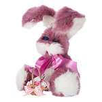-розовый Нат.мех  Сувенир Игрушка "ЗАЯЦ ЗЕФИРКА" (мех кролика) (венок, корзинка)