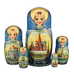 201126 Матрешка "ХВБ" синий платок, 5 мест 18 см 