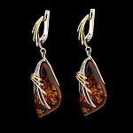 821938/9,90г  Серебро 925* СЕРЬГИ вст.Янтарь р/п