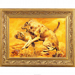 Картина янтарная "Поединок волков"