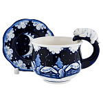 0063967 Гжель Чайная пара"Кошка" Авт.Черновы Л.и В 