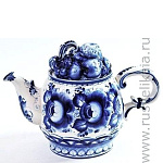 09150 Гжель Чайник "Ягоды" 17*22см Авт.Черновы Л.и В