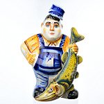 0037033-цвет Сувенир ГЖЕЛЬ ШТОФ "РЫБАК" фарфор  ок. 500ml