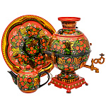 0076507 Самовар электрический "КЛУБНИКА" с бел, двойной фон 5 л