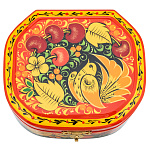 0074840/12*10см-овал Хохлома Шкатулка "ПТИЦА/ВИШНЯ" Р 31 