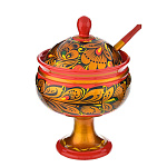 0020251/11*11-ложка-зеленый Хохлома ВАЗА Д/ВАРЕНЬЯ С ЛОЖКОЙ 11*11см малая 